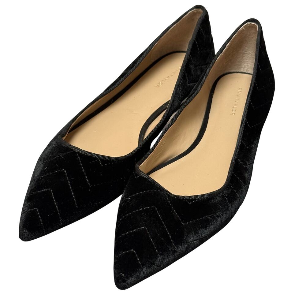 Ann Taylor Black Velvet Chevron Pointed Toe Flats Work Formal Business - 7.5